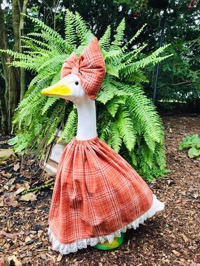 Porch Goose Dress & Bow Outfit For 18-23" Goose Handmade Orange Fall Plaid